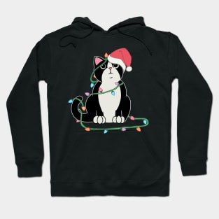 Tuxedo Cat Christmas lights funny cat lover xmas hat Hoodie